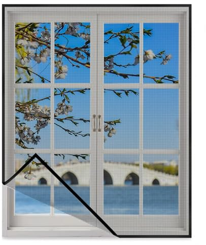 Fliegengitter für Fenster, 55x90cm Insektenschutz Fenster, Fliegenvorhang, für BalkonFenster KellerFenster TerrassenFenster, Schwarz