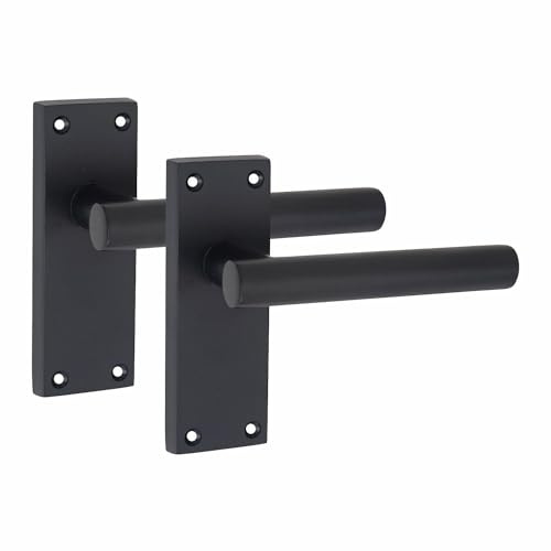 Golden Grace Victorian Straight Door Handles Latch, 1 Pair, Matt Black | Includes spindles and wood screws for quick setup on internal doors; durable zinc build with a 120mm x 40mm backplate.