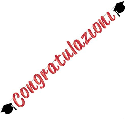 Ghirlanda Festone di Carta Laurea con Scritta Congratulazioni - Rosso