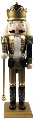 Surakey Soldat Casse-Noisette Noir et Doré, Grand Chiffres de Casse-Noisette en Bois 36CM, Soldat Peint en Bois de Pin Traditionnel, Casse Noisette Ornement de Noël en Bois, Jouet en Bois de Noël