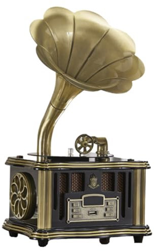 Tocadiscos de fonógrafo retro, gramófono vintage nostálgico con altavoz inalámbrico Bluetooth y radio FM para teléfonos móviles, tabletas, portátiles,Black