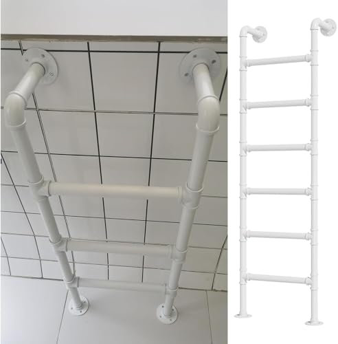 4-8Rung Window Well Ladder Basement Egress Ladders Wrought Iron Fire Escape Ladder, Wall Mounted Metal Step Ladder for Home Loft Bunk Bed,Deck(145cm/57in)