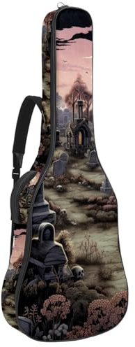 Bassgitarrentasche, 101,6 cm, 101,6 cm, doppelter verstellbarer Schultergurt, Akustikgitarre, Gigbag, Gitarrenkoffer, wasserdichtes Oxford-Gewebe, dicker Schwamm, Halloween-Friedhofsdekor 42,