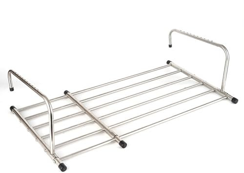 Stainless Steel Extendable Balcony Drying Rack for Hanging Clothes Towels Folding Retractable Towel Holder for Window Sill Railing