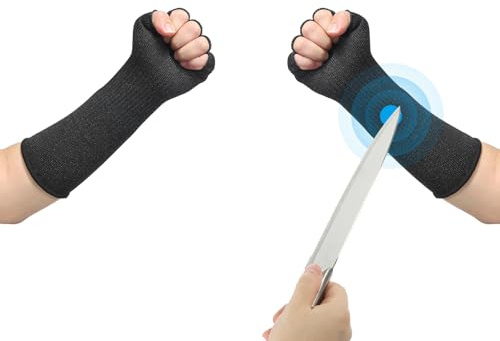 PATIKIL 12 Inch Cut Resistant Sleeves with Finger Grips, Forearm Protective Sleeves Level 5 Protection Arm Safety Protectors Sleeves for Thin Skin and Bruising, Black