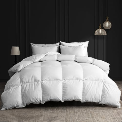 BPC Piumino D'oca Matrimoniale 100% Cotone Organico, 50% Piumino e 50% Piuma 4 Stagioni, Piumone 220x240 cm Medio Calore, Piumini 240x220 con Certificato Oeko-Tex e RDS, Peso del Riempimento: 1500g