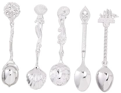 Amosfun Retro Carved Coffee Spoons Set of 5 Silver Court Style Stirring Spoons Vintage Western Cutlery for Coffee and Ice Cream Tablesettings