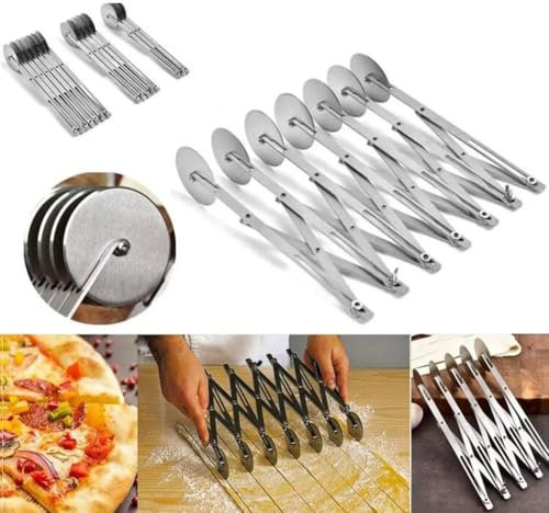 3/4/5/6/7 Wheel Pastry Cutter,Stainless Steel Pizza Slicer Multi-Round Dough Roller,Expandable Dough Cutter,Multi-Round Pastry Cutter Baking Cutter Roller Cookie Dough Cutter Divider,Kitchen Gadgets