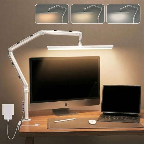 Lmaqfum Schreibtischlampe Klemmbar, Dimmbare LED Schreibtischleuchte mit 3 Farbmodi, 1400LM Faltbare Schreibtisch klemmleuchte, 360° Flexible Arbeitsplatzleuchte für Büro Zuhause