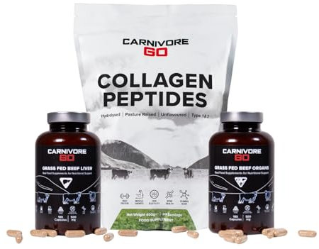 Carnivore Go - 100% Grass-fed Beef Liver Capsules, Bovine Collagen Powder & Beef Organ Supplements - Nose-to-Tail Starter Pack - Ancestral Nutritional Bundle - No Hormones, Antibiotics or Additives