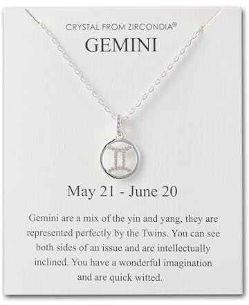 Philip Jones Gemini Star Sign Zodiac Necklace and Quote Card with Zircondia® Crystals
