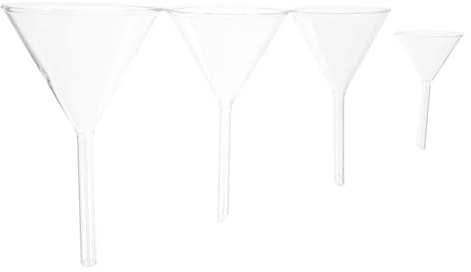 Embudo de Vidrio de Laboratorio, Juego 4 Piezas, Borosilicato | Diámetros 40, 60, 75 y 90mm, Uso en Investigación Biológica, para Científicos