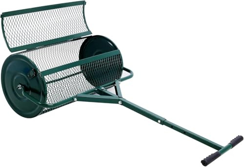 BCSRVCE Torf- und Kompoststreuer 24 Zoll, Metallgeflecht, T-förmiger Griff für Rasen und Pflege