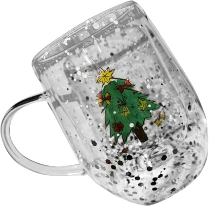 Shntig Isolierter Weihnachtsbecher aus Glas, transparent, 300 ml, Wasserbecher für Zuhause oder Büro