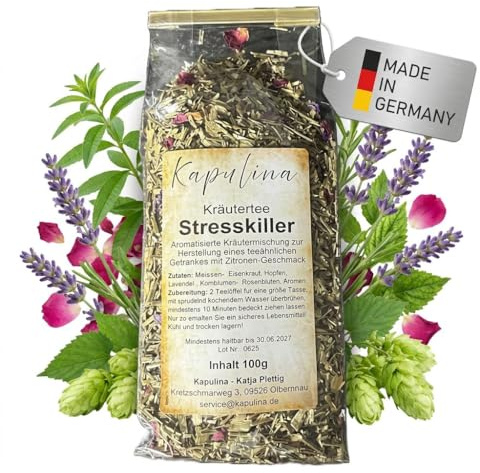 Kapulina Stresskiller Kräutertee loser Tee mit Melisse & Lavendel | Kräutermischung aus Melisse, Lavendel, Hopfen und Rosenblüten als loser Kräutertee