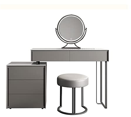 Tavolo Trucco Moderno set da toeletta for il trucco grigio, tavolo da toeletta in legno e ardesia, tavolo da trucco semplice for camera da letto, mobiletto laterale Toilette con specchio(M)