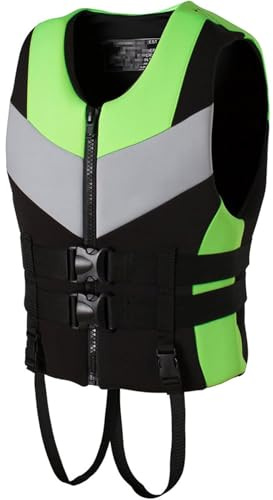Schnorchelweste für Erwachsene, hohe Auftriebsweste, einstellbare schnelle, Unisex -Schwimmweste Fischereiweste für Bootfahren, Kajakfahren, Paddel Boarding,L,Green