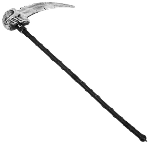 CALLARON Faucille Halloween Accessoire Cosplay Réaliste avec Manche Tressé Décoration de Faucheuse pour Costume de Carnaval et Soirée Thématique
