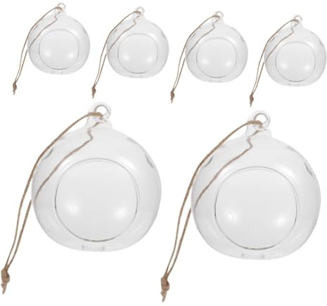 TOBBOMEY 6 pezzi Palline di Vetro Sospese con Porta Tealight e Vasi Sospesi per Decorazioni Fai da Te per Centrotavola Pareti e Coltivazione Acquatica Design Elegante e Versatile per Casa
