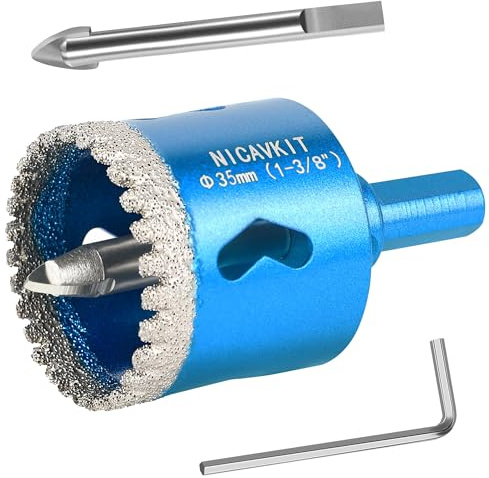 NICAVKIT 35mm Diamant Lochsäge mit 2*Zentrierbohrer, Professionellen Hartgelötet Diamant Bohrkron Fliesenbohrer für Fliesen, Porzellan, Keramik, Glas, Quarzit, Marmor