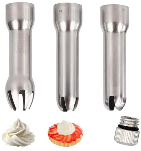 3 Stück für Sahnespender Ersatztüllen Set aus Edelstahl, Universal für Sahnespender Zubehör, Spritztüllen Ersatzteile für Dessert, Kuchen, Kaffee und Backen