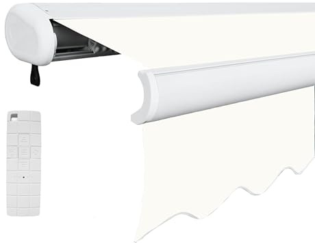 Arilco Elektrische Vollkassettenmarkise Kassettenmarkise Gelenkarmmarkise Markise Sonnenmarkise Sonnenschutz in vielen Farben und Größen wählbar in der Kassettenfarbe Weiß (6x3,5m Weiß)