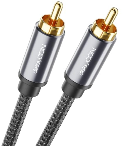 deleyCON 10m Cable para Subwoofer - Cable Coaxial RCA Cinch - para Subwoofer, Receptor AV, Amplificador HiFi, Sistemas HiFi, Barras de Sonido, Altavoces Activos - Nylon Negro