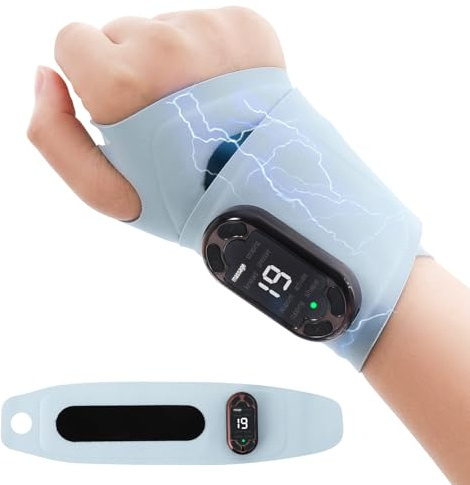 TENS Appareil de massage du poignet, appareil de massage EMS, rechargeable par USB, 8 modes, 19 intensités, appareil de stimulation pour les deux mains, appareil de massage électrique portable pour le