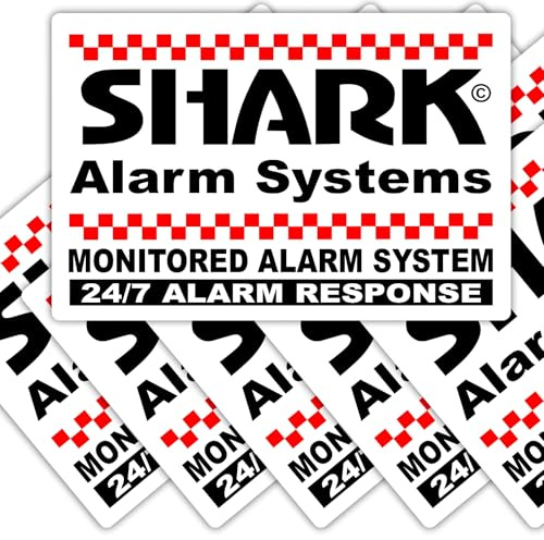 6 x A8 Shark Property Protected Stickers Monitored Alarm System for 24hr Security Response Warning Signs for House Home Flat Business Unit Property EXTERNAL Application Self Adhesive Vinyl