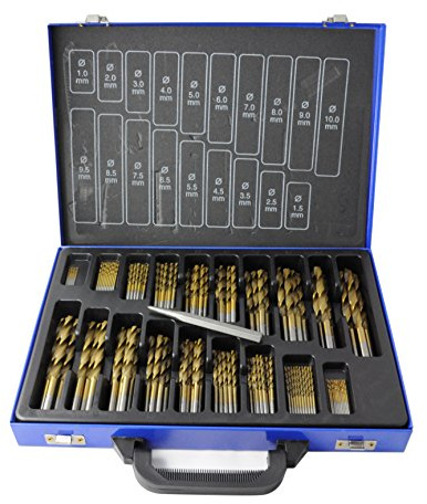 170-tlg. HSS Spiralbohrer-Satz, geschliffene HSS-TIN Bohrer DIN 338 TITAN beschichtet, 1-10 x 0,5 mm 1 St. Körner GESCHENKT