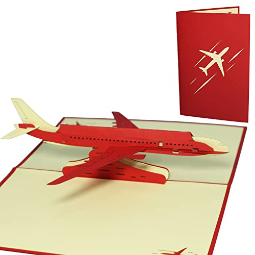 LINPOPUP® Pop-Up Karte Flugzeug – 3D Grußkarte Flugzeug zum Urlaub, Geburtstag, Abschied, für Urlaubsgeld, Reisegutschein, Flugzeugkarte, Gutschein Flugreise, Grußkarte Flugzeug, N263