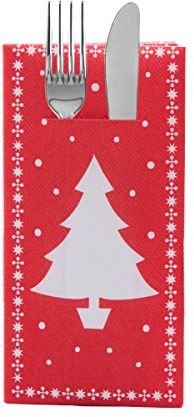 Sovie HOME Besteckservietten White Tree in Rot aus Linclass® Airlaid, Weihnachtsbesteckserviette stoffähnlich, ideal für Advent Weihnachten Weihnachtsfeiern, 40x40 cm 1/8 Falz, 12 Stück