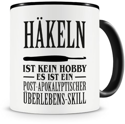 Samunshi® Häkeln ist kein Hobby Tasse Kaffeetasse Teetasse Kaffeepott Kaffeebecher Becher 300ml schwarz