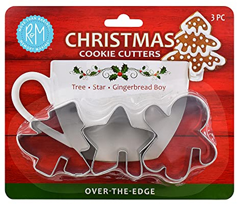 Anniversary House 3-Piece Christmas Over-the-Mug Cookie Cutter Set - Tin-Plated Steel Star, Tree & Gingerbread Man Shapes - Mini Biscuit Cutters for Festive Baking, Icing, Marzipan & More