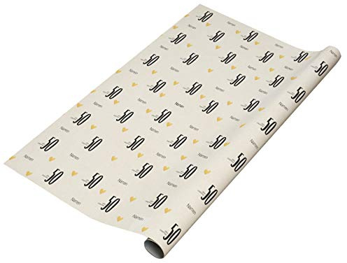 Herz & Heim® Goldene Hochzeits-Geschenkpapier mit Personalisierung - Aufdruck der Namen des Goldpaares Zahl