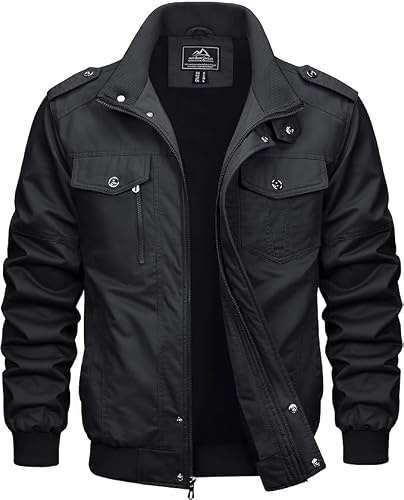 MAGCOMSEN Blouson Cargo pour Hommes Détendu Léger Coupe-vent en Coton Multipoches Printemps-Été avec Col Rabattu et Zippe Black M