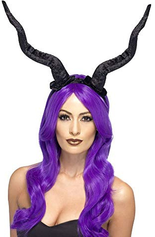 Schwarzer Haarreifen mit Dämonen Hörnern biegbar Märchen Teufel Maleficent Halloween Kostüm-Zubehör Damen diabolisch