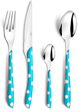 AMEFA - Ménagère 32 couverts de table pour 8 personnes - Eclat Pois - Acier inoxydable 18/0, Finition Brillante - Bleu Turquoise