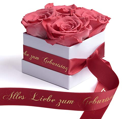 ROSEMARIE SCHULZ Heidelberg Alles Liebe zum Geburtstag - Weiße Rosenbox mit Infinity Rosen haltbar 3 Jahre - Geburtstag Geschenke für Mama und Freundin (Alles Liebe zum Geburtstag, Weiß-Koral)