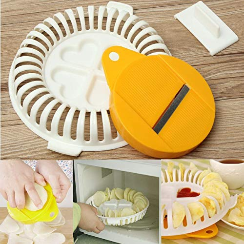 ProLeo Microondas Oven Baked Patatas Maker DIY Aceite Libre Homemade Device, Cocina Microondas Apple patatas verduras Crisp Chip Slicer Maker