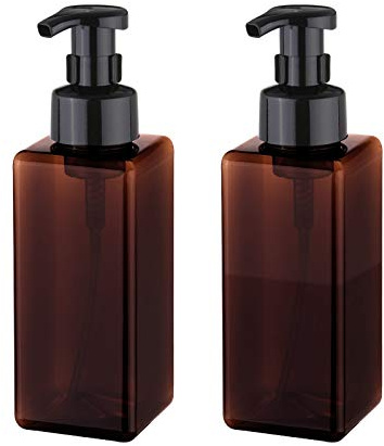 UUJOLY Lot de 2 distributeurs de savon moussant de 650 ml, avec pompe en plastique, rechargeables, pour savon liquide, shampooing, gel douche (ambre)