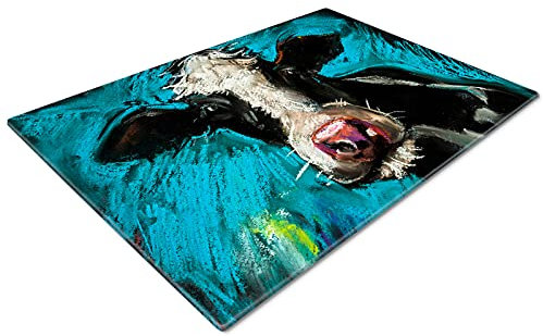 Chopping Board | Glass Chopping Boards for Kitchens | Glass Worktop Savers for Kitchen | Cutting Boards for Kitchen | Chopping Board Non Slip | Small Chopping Board | Farm Cow Blue Black White