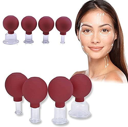 Juego de 4 copas de masaje facial, terapia facial, succión al vacío, tazas de masaje con bola de silicona para masajeador de cara trasera, antienvejecimiento, antiarrugas