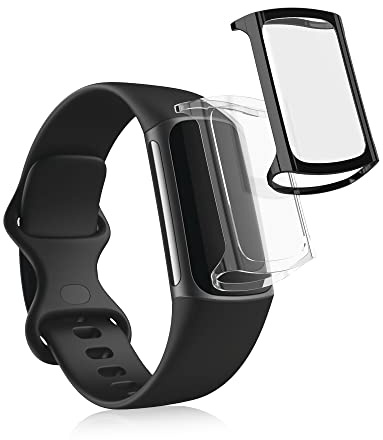 kwmobile Case Compatible with Fitbit Charge 6 / Charge 5 Case - 2x TPU Silicone Fitness Tracker Cover - Transparent/Black