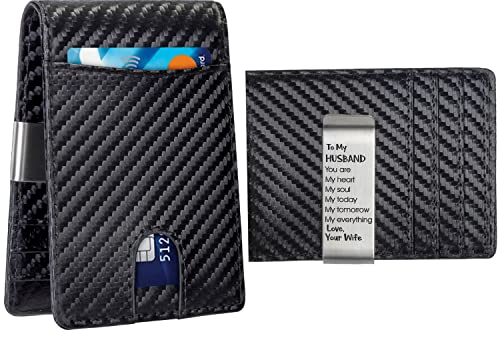 Personalisierte Herren-Geldbörse aus Leder mit Geldklammer und Gravur, schmales Portemonnaie für Männer, Huaband, Freund, Vater, Sohn, Geschenke, RFID-Blockierung, One_Size, Modern