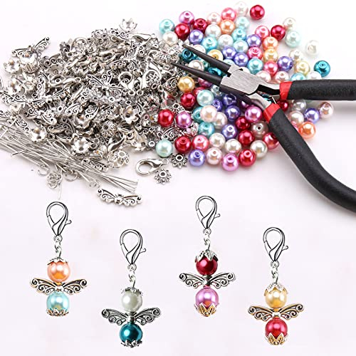 DAHI 50sets schutzengel selber machen mit spitzenzange Hochzeit Taufe Anhänger Weihnachten Konfirmation Geschenk für Gäste Anhänger(A)