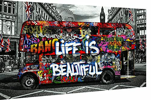 Magic Canvas Art Pop Art Bus Doppeldecker Leinwandbild 1- teilig Hochwertiger Kunstdruck Wandbilder – B8144, Größe: 60 x 40 cm