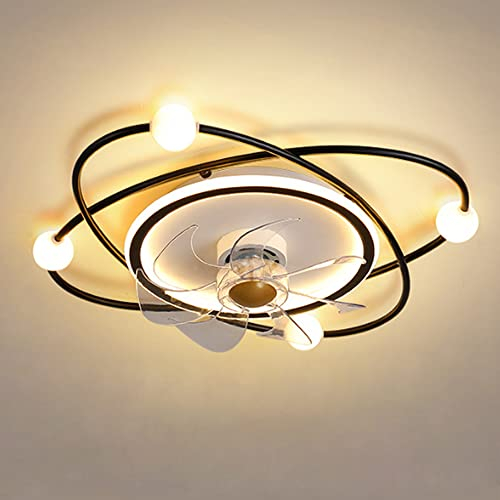 JMrider Deckenlampe LED Deckenventilator Mit Beleuchtung Modern Fan Deckenleuchte Mit Ventilator Unsichtbares Leise Acryl Deckenlicht Esszimmer Wohnzimmer Schlafzimmer,Schwarz…