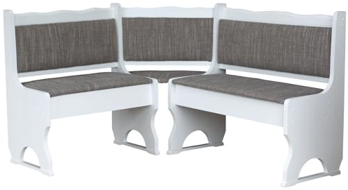 k koma Polster Eckbank Kiefer Holz, Weiß Farbe mit Polsterung MASSIVHOLZ - NEU BEIGE (120 x 200)