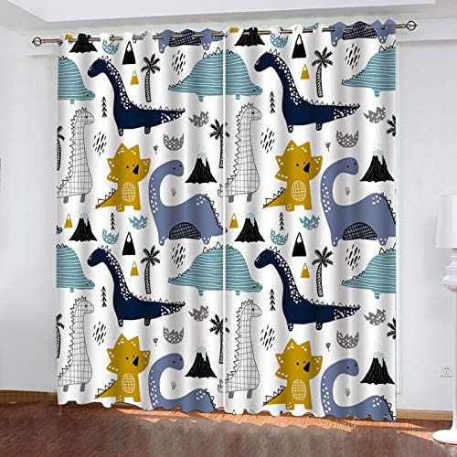 Kinder Gardinen Kinderzimmer Junge Mädchen Blickdicht Tierischer Cartoon-Dinosaurier 200X160Cm 2Er Set Verdunkelungsvorhang Thermovorhang Hitzeschutz Vorhänge Wohnzimmer Schlafzimmer Vorhänge Mit Öse